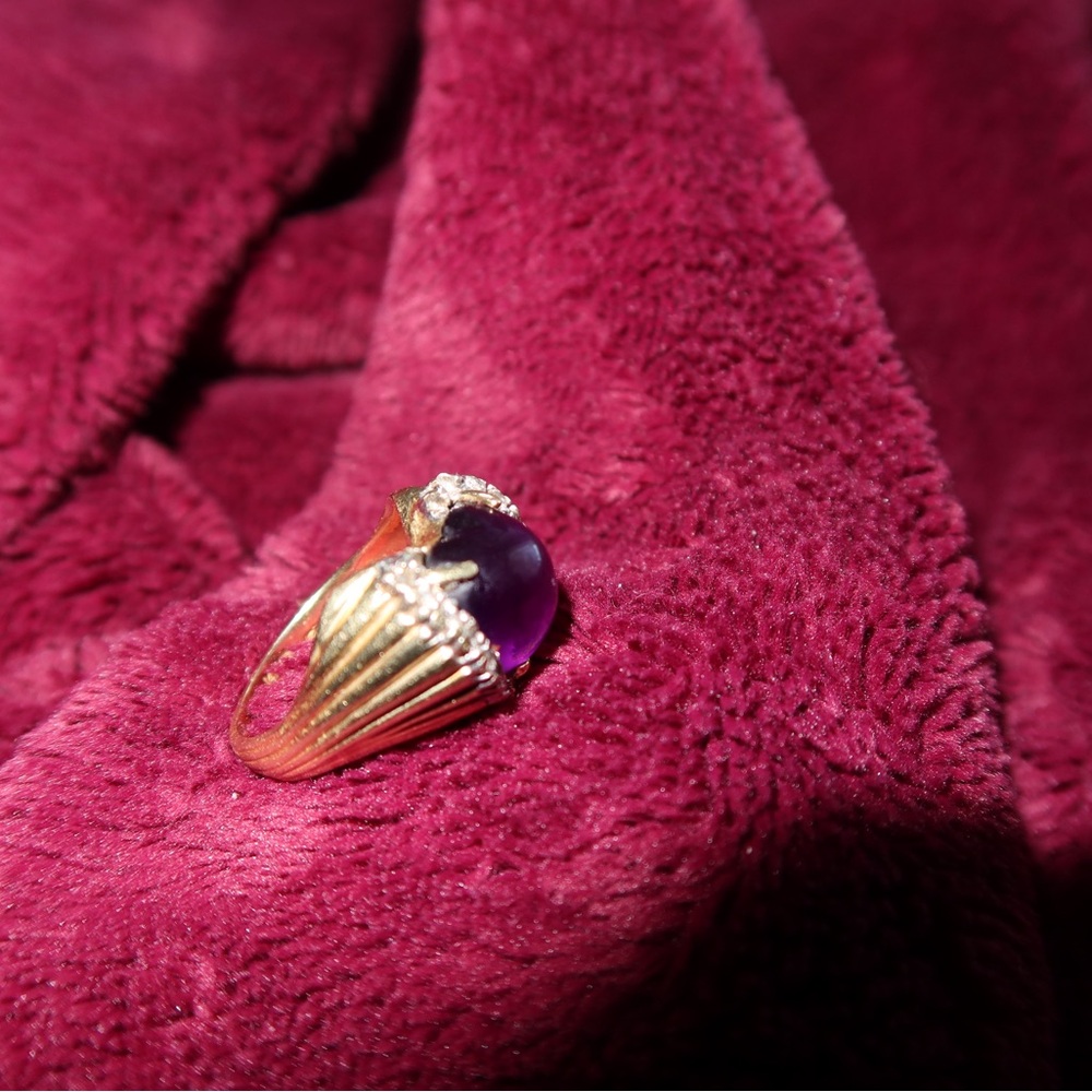 14k gold ring 9grams Vintage Heart Shaped Amethyst Ring with Diamonds Size 7. - Picture 10 of 10